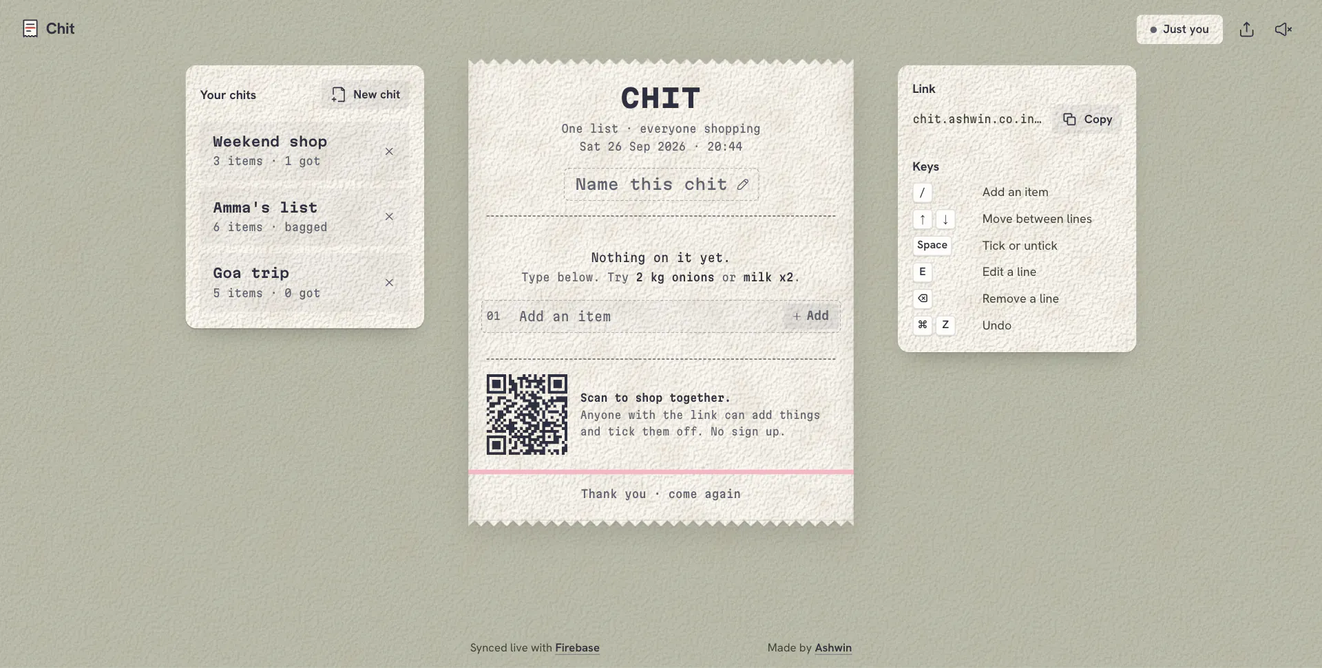 An empty chit with a dashed box to name it and examples of what to type