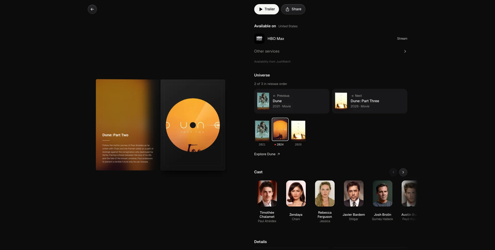 Streaming services, the Dune universe in release order and the cast