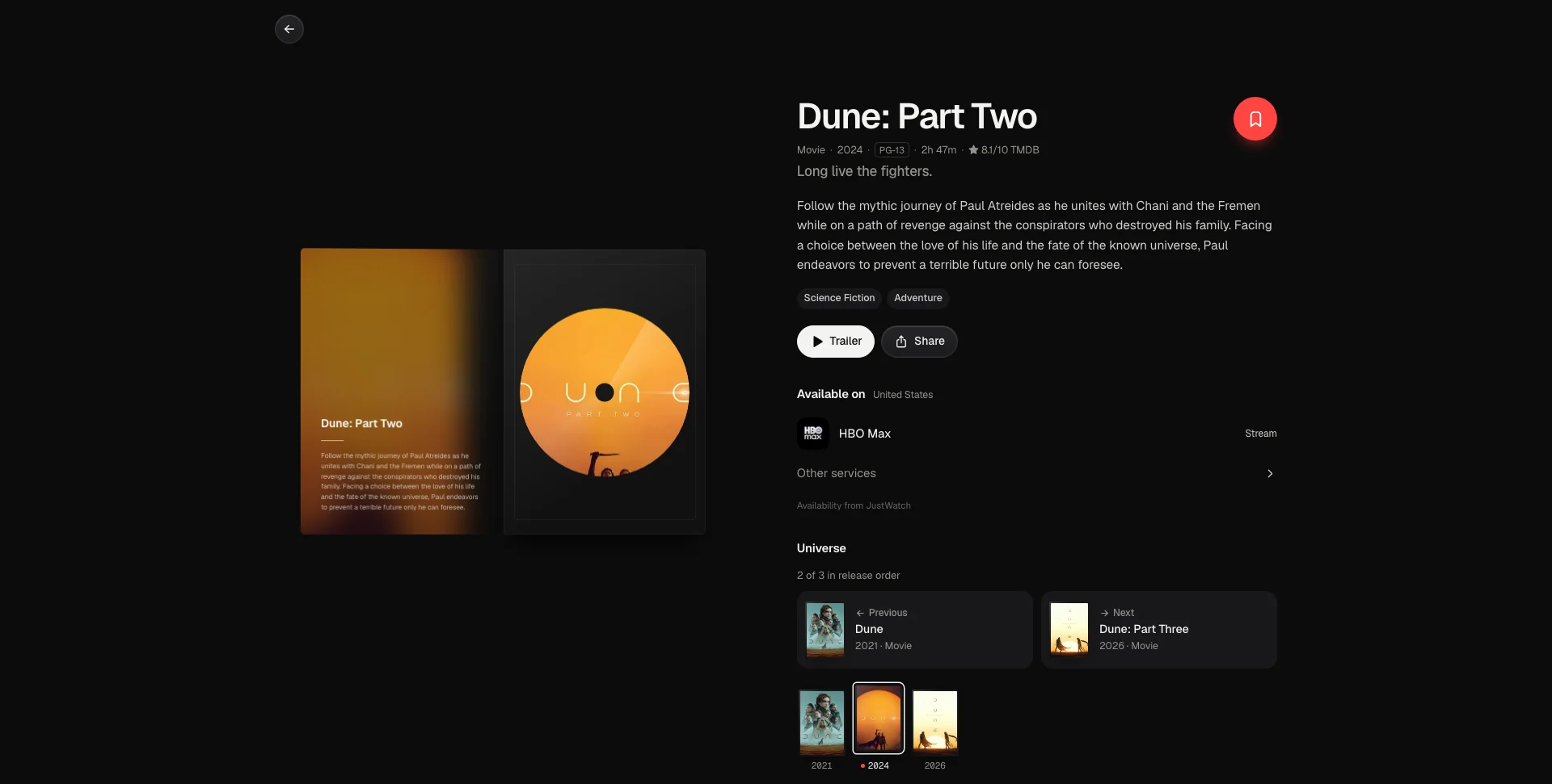 Dune: Part Two with its case open and where it streams