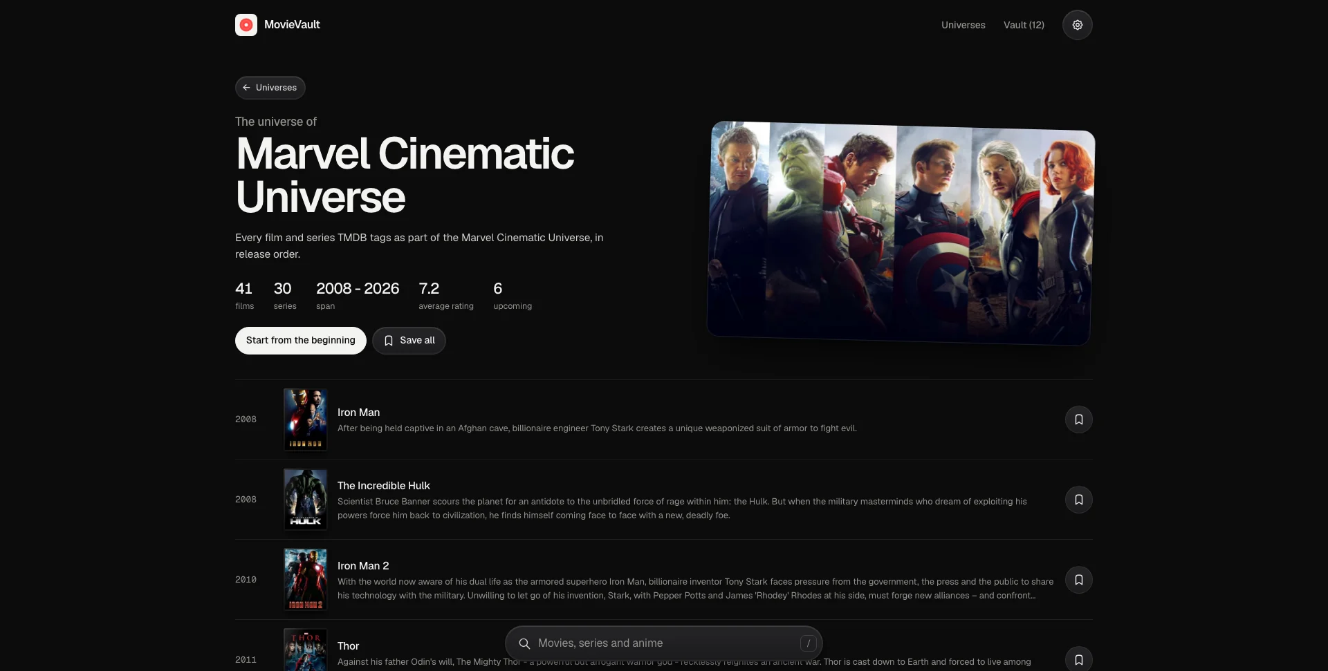 The Marvel Cinematic Universe as a release-order timeline